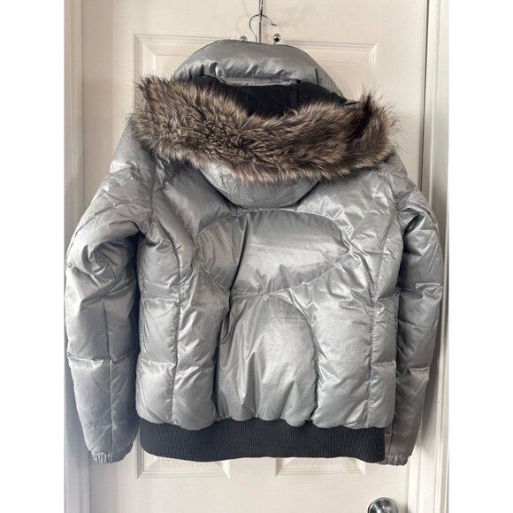 The North Face Sammie Women's Silver Down Puffer Jacket XL Faux Fur Trim Hood - Picture 8 of 12